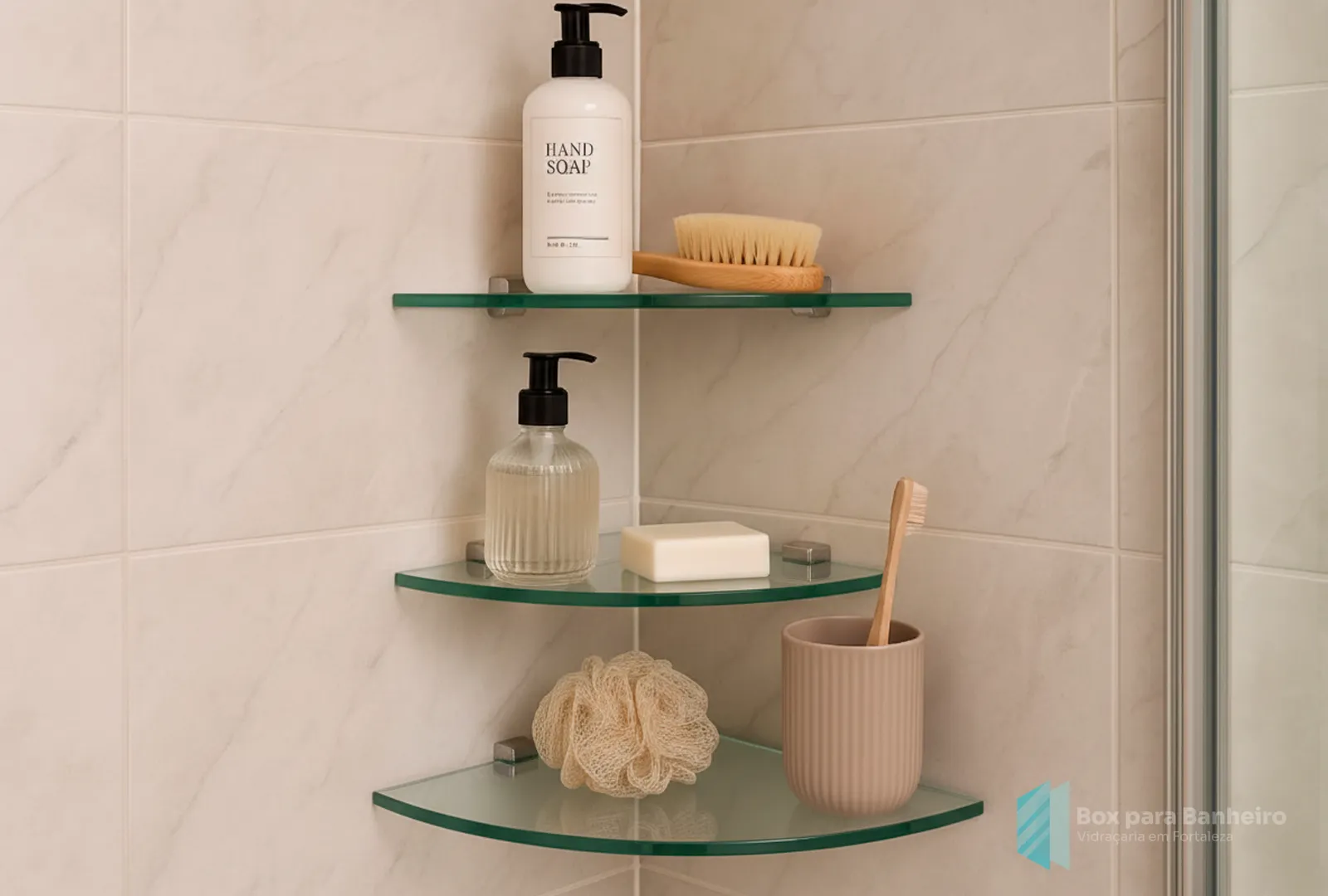 Porta shampoo de vidro temperado para banheiro
